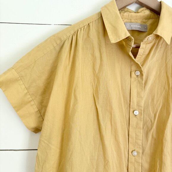 Everlane oversized 100% cotton yellow short sleeve button up blouse sz small - Picture 3 of 4